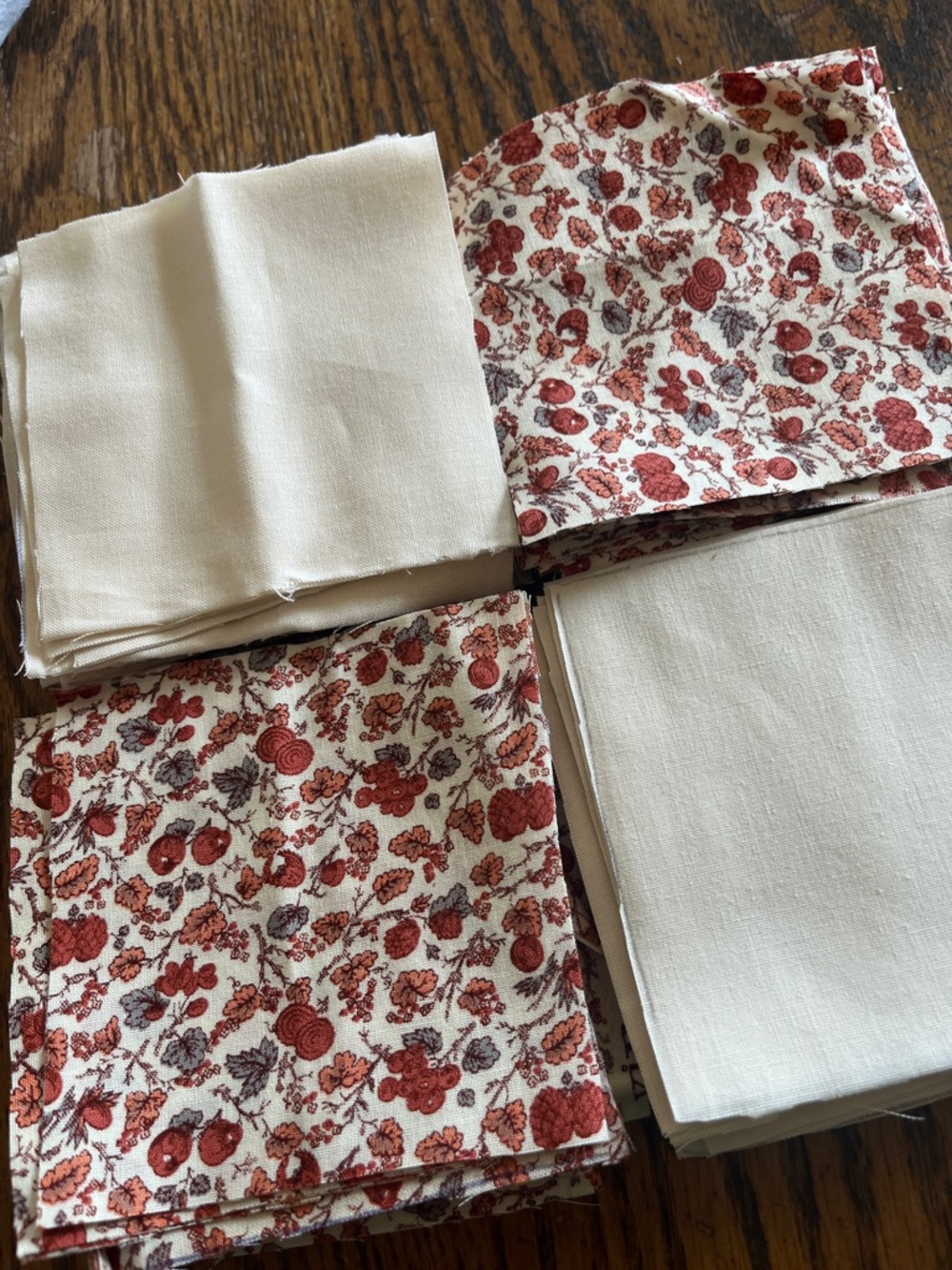 Cream and Rust Floral cottagecore cotton Fabric Squares - - Picture 3 of 4